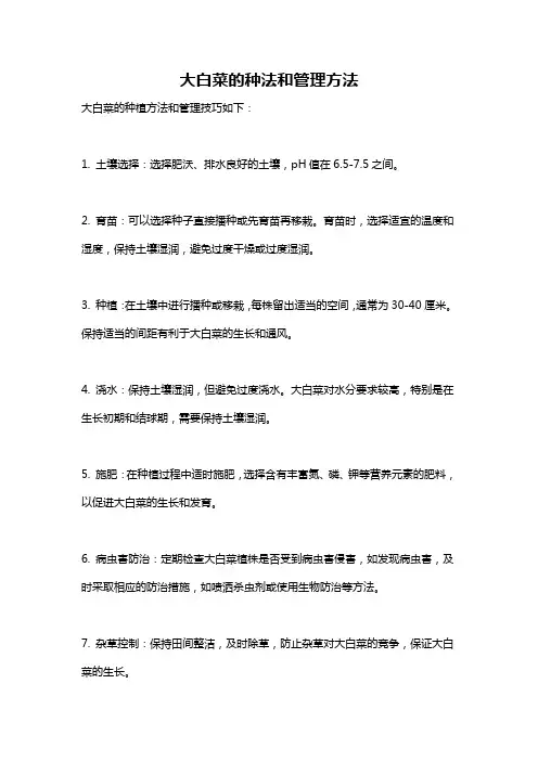 大白菜的种法和管理方法