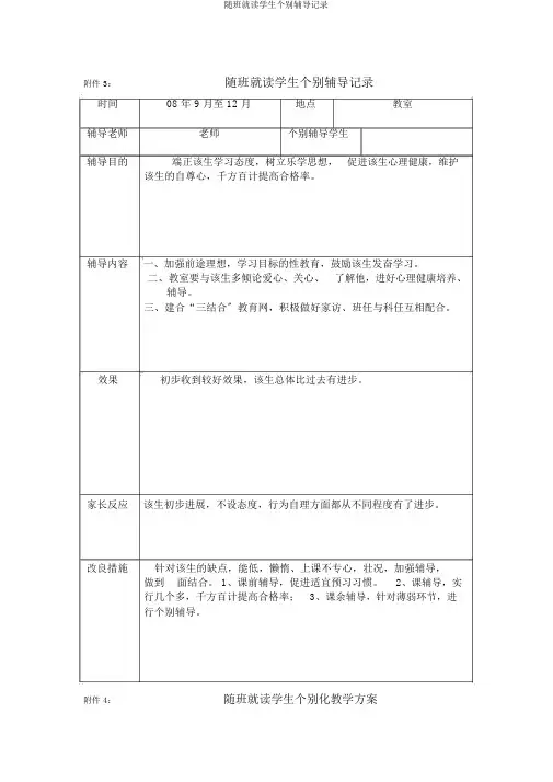 随班就读学生个别辅导记录