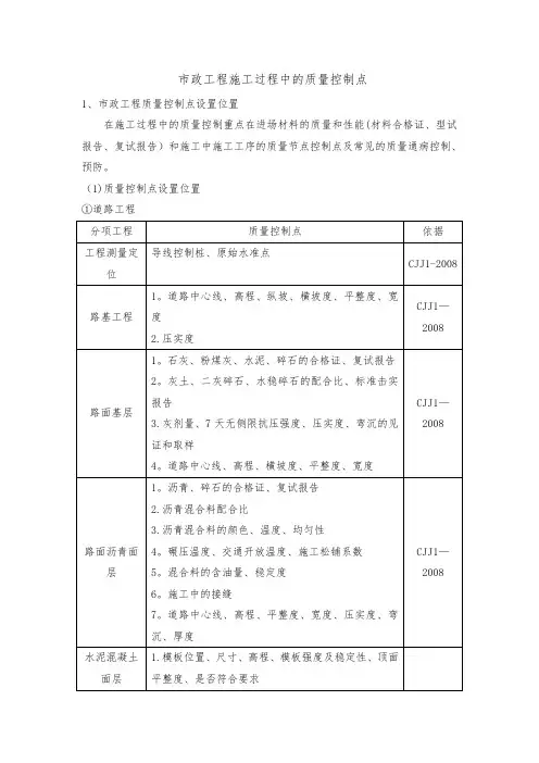 市政工程施工工程中的质量控制点