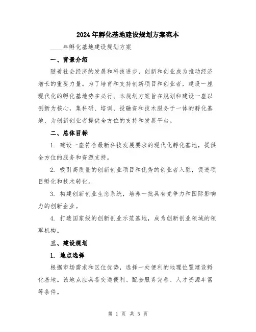 2024年孵化基地建设规划方案范本