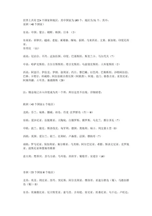 世界上有多少个国家和地区