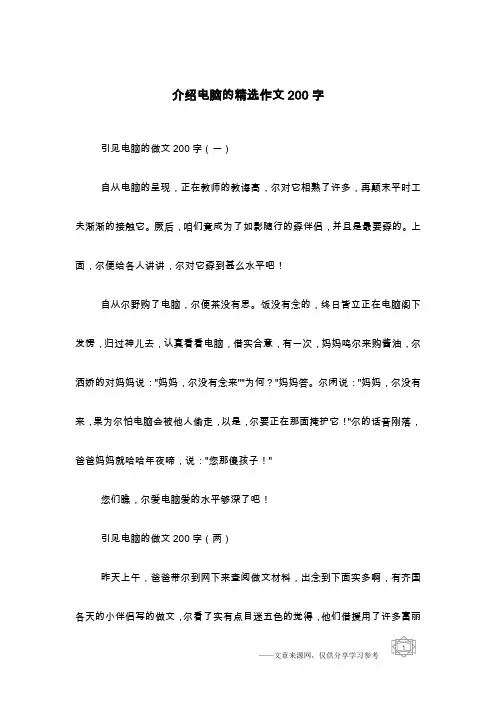 介绍电脑的精选作文200字