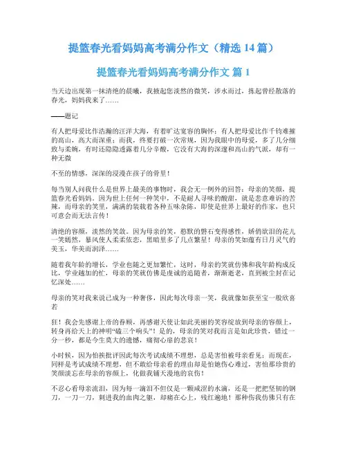 提篮春光看妈妈高考满分作文(精选14篇)