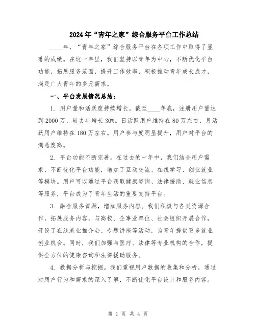 2024年“青年之家”综合服务平台工作总结