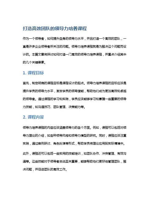 打造高效团队的领导力培养课程