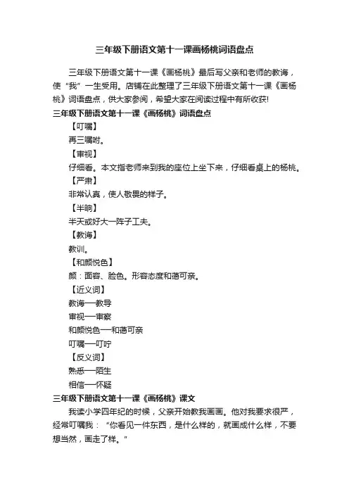 三年级下册语文第十一课画杨桃词语盘点