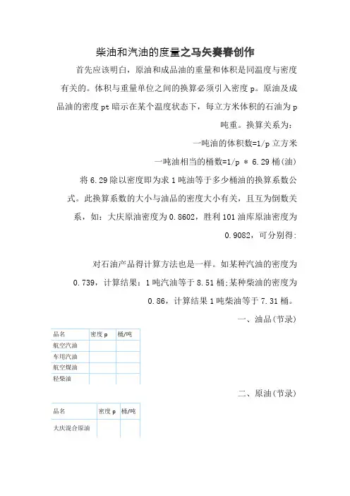 汽油、柴油吨换算升的计算方法