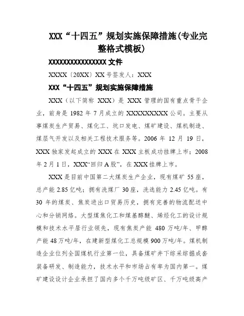 XXX“十四五”规划实施保障措施(专业完整格式模板)