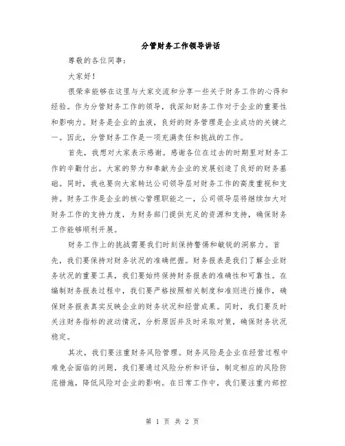 分管财务工作领导讲话