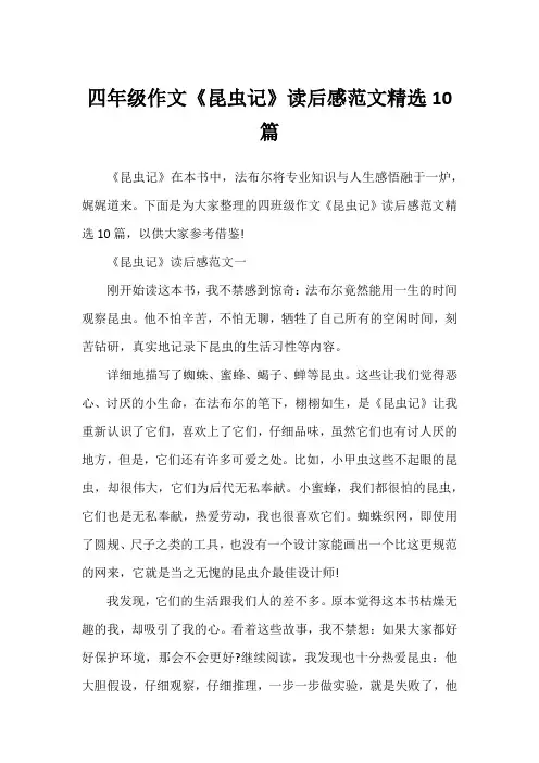 四年级作文《昆虫记》读后感范文精选10篇