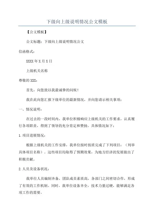 下级向上级说明情况公文模板