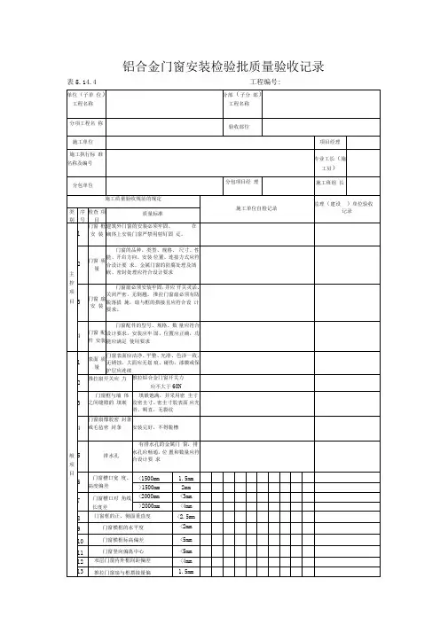 铝合金门窗安装检验批质量验收记录