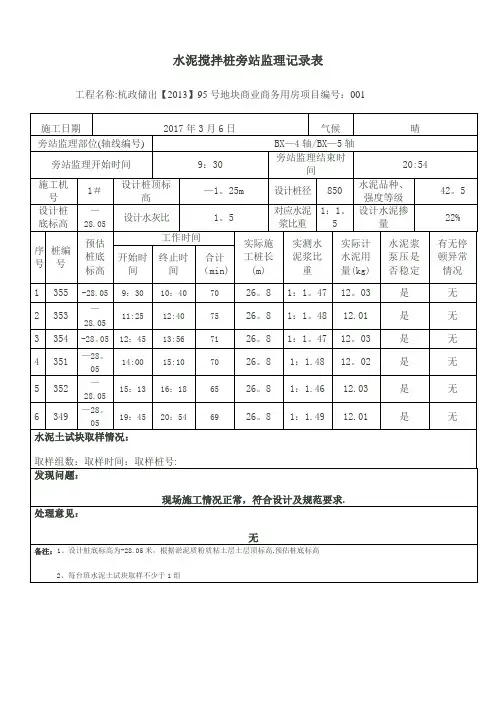 水泥搅拌桩旁站监理记录表