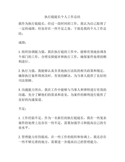 执行庭庭长个人工作总结