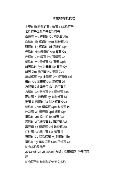 矿物名称及代号