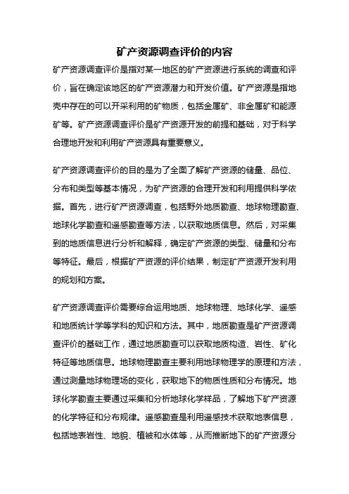 矿产资源调查评价的内容