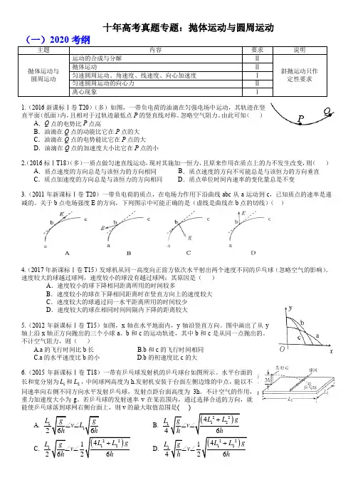 十年高考题汇总  抛体运动与圆周运动