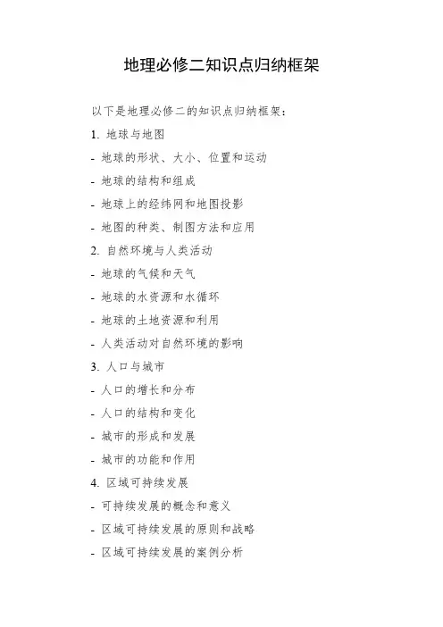 地理必修二知识点归纳框架