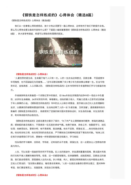 《钢铁是怎样炼成的》心得体会（精选8篇）