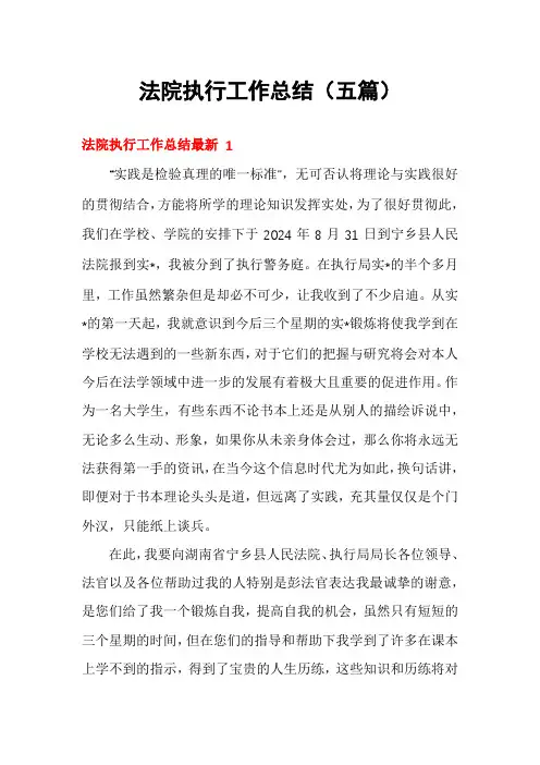 法院执行工作总结(五篇)