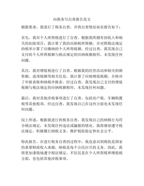 向税务写自查报告范文