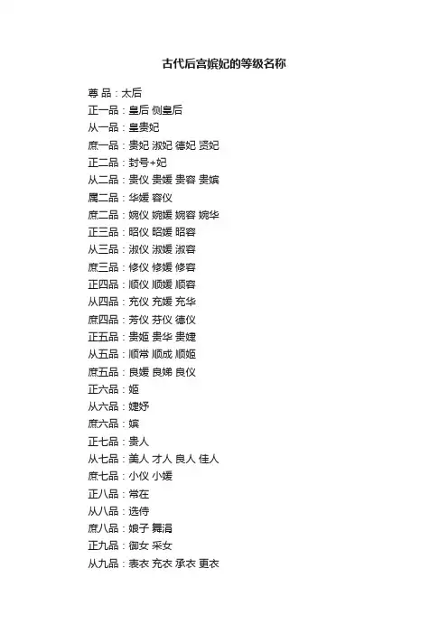 古代后宫嫔妃的等级名称