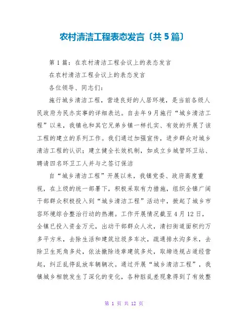 农村清洁工程表态发言(共5篇)