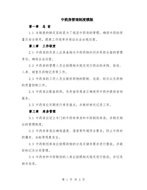 中药房管理制度模版