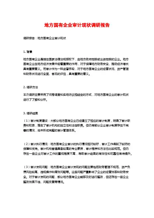 地方国有企业审计现状调研报告