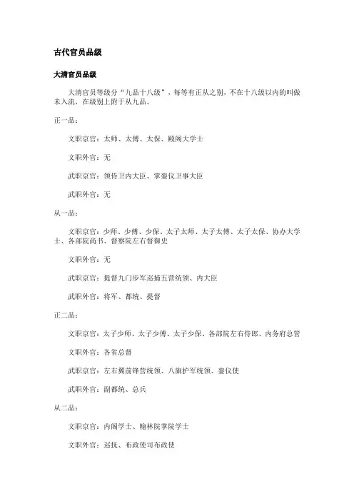 古代官员品级