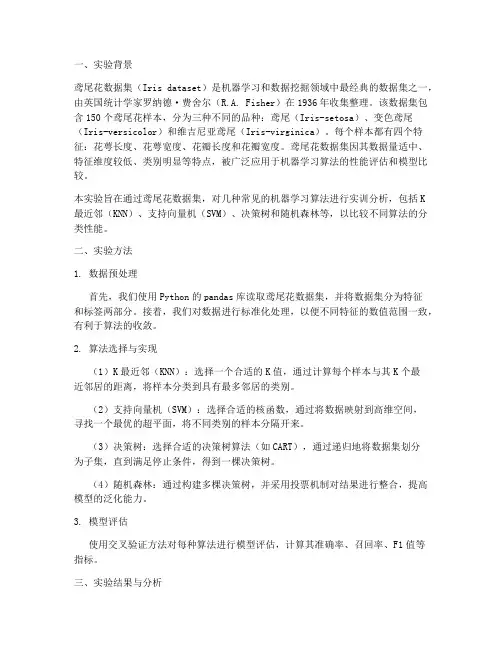 鸢尾花实训分析实验报告