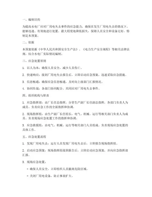 水电厂厂用电失去应急预案