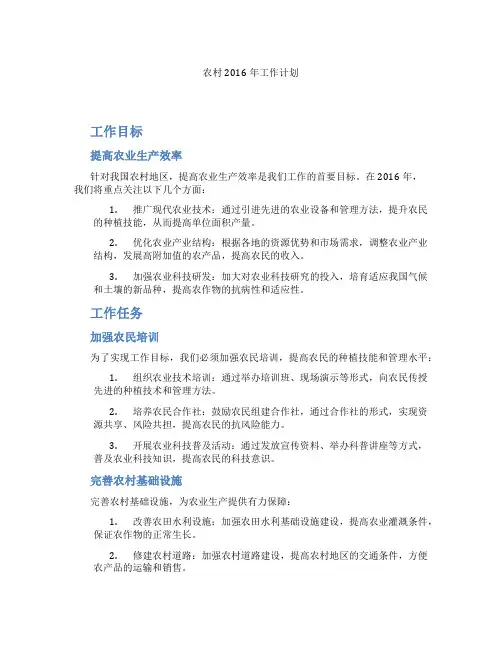 农村2016年工作计划
