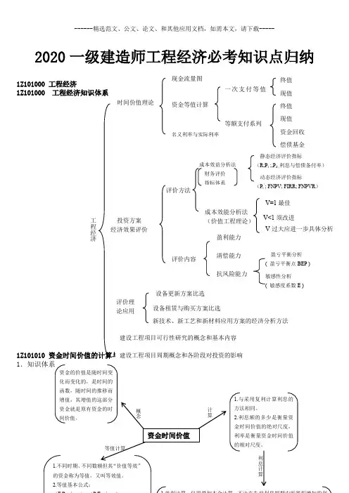 2020一级建造师工程经济必考知识点归纳