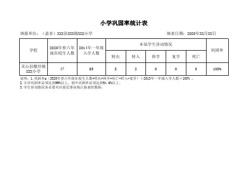 小学(初中)巩固率统计表