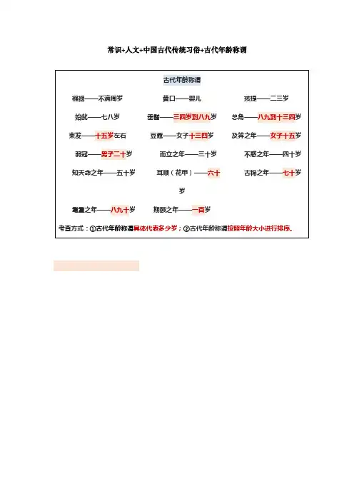 公考常识——古代年龄称谓