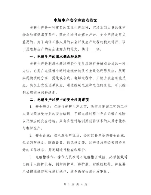 电解生产安全注意点范文
