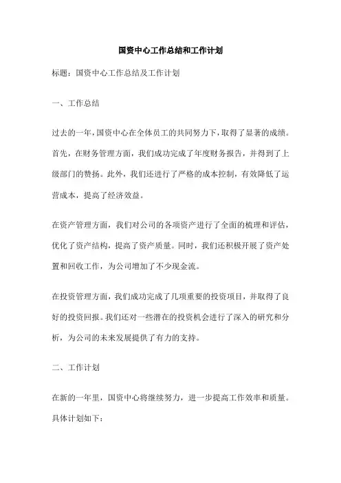 国资中心工作总结和工作计划