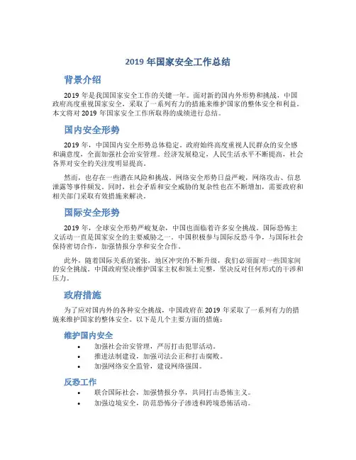 2019年国家安全工作总结