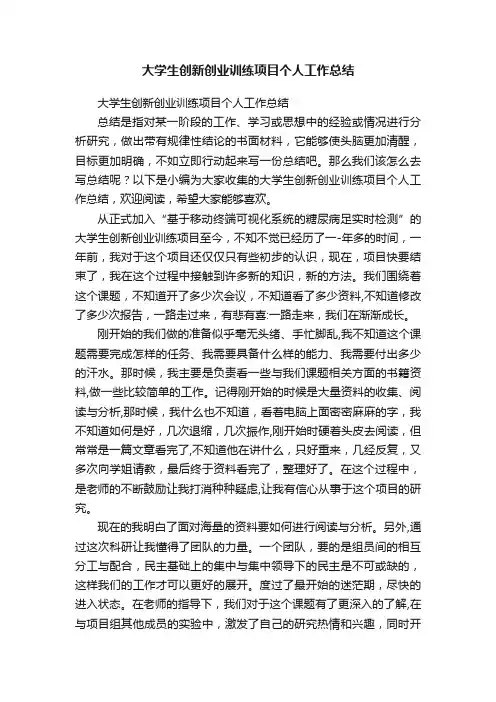大学生创新创业训练项目个人工作总结