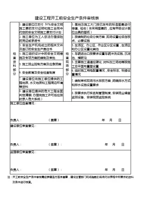 建设工程开工前安全生产条件审核表