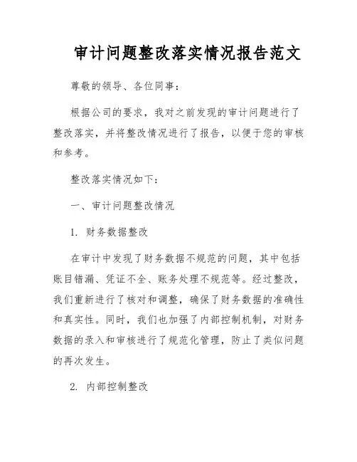 审计问题整改落实情况报告范文