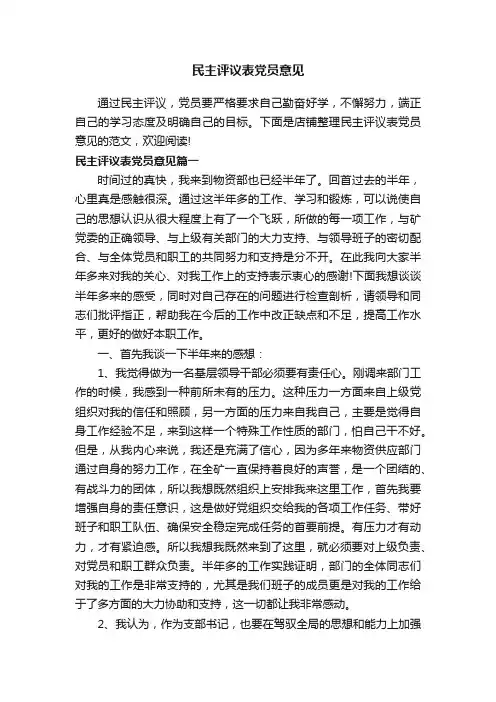 民主评议表党员意见