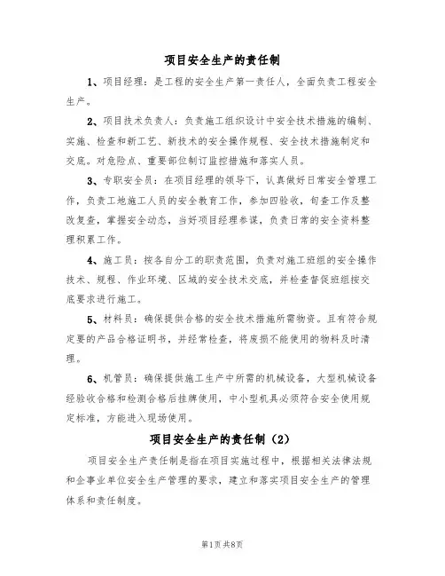 项目安全生产的责任制(5篇)