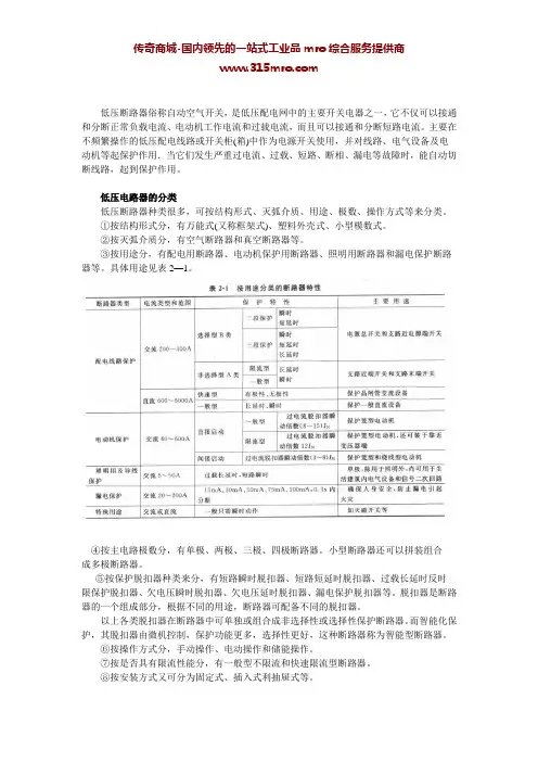 低压断路器的分类及工作原理