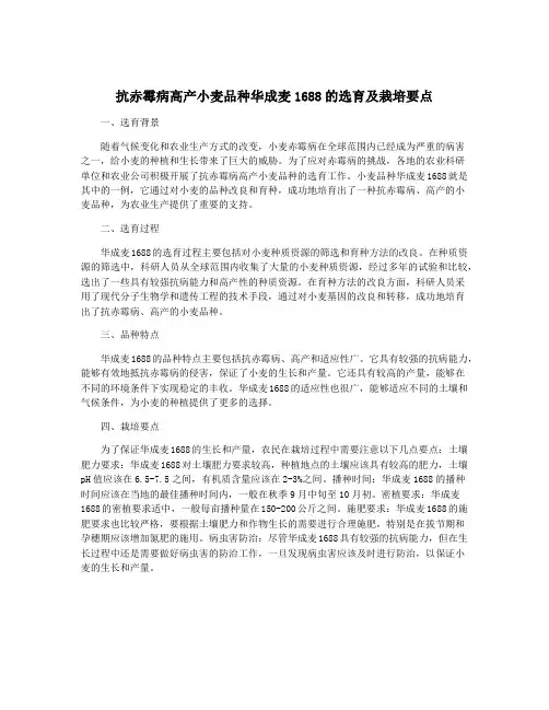 抗赤霉病高产小麦品种华成麦1688的选育及栽培要点