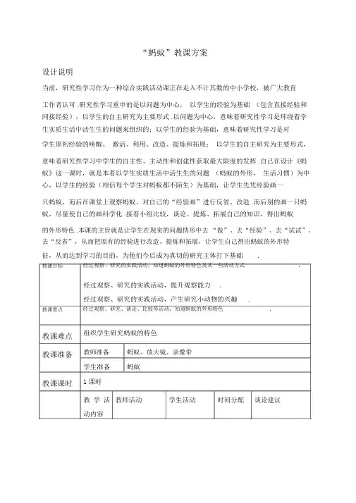 教科小学科学三上《2.5、蚂蚁》word教案(4)