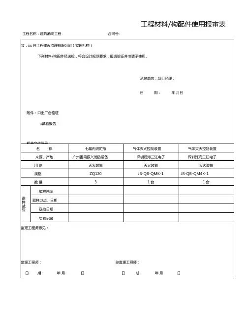 工程材料构配件使用报审表