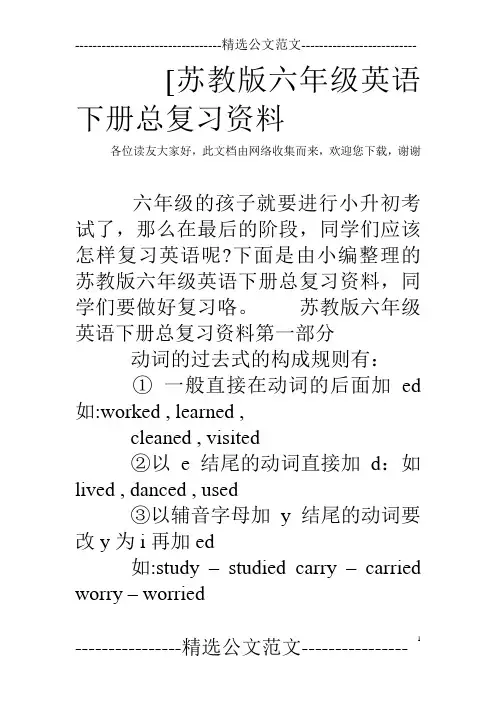 [苏教版六年级英语下册总复习资料