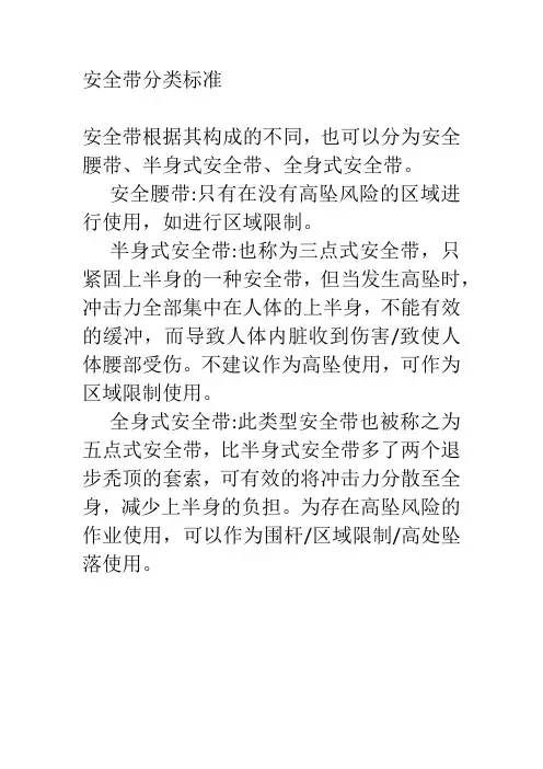 安全带分类标准